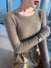 Women's Slim Fit Ribbed Wool Sweater - Round Neck, Versatile Autumn/Winter Base Layer