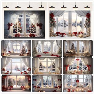 Innenfensterbank-Winter-Schnee-Szenen-Kinderschießen-Hintergrund-Stoff-Hintergrund-Wand-Dekorations-Foto-Stoff