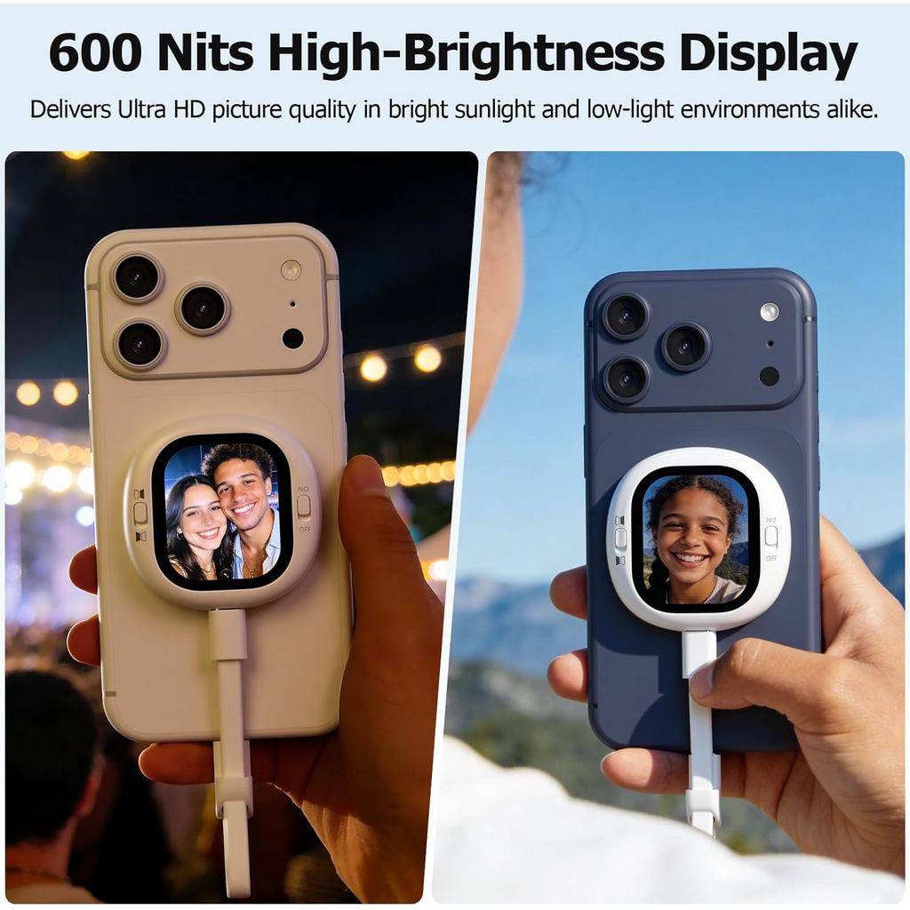 Wired Rear Camera Selfie Screen Monitor with Bluetooth Remote Magnetic & Plug Play for iPhone (Not Supported for Android)