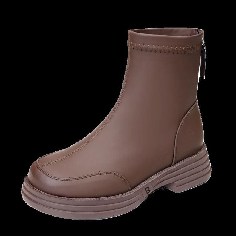 Women's Genuine Leather Chelsea Ankle Boots - New 2025 British Style, Winter Velvet Lining, Thick Sole, Slimming Design, Available in Plus Size 41