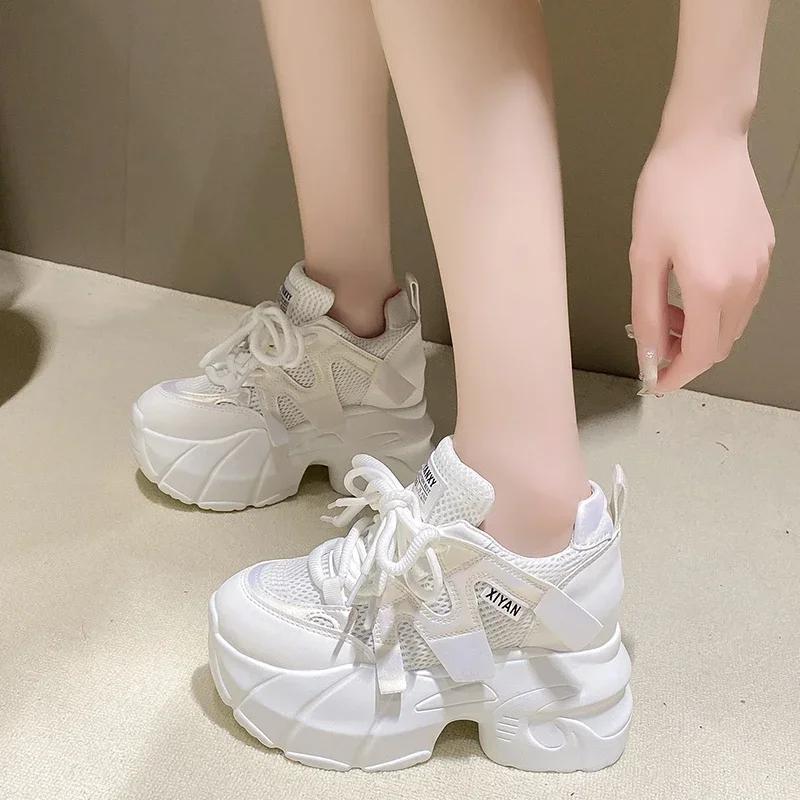 Fashion 9.5CM Spring Women Casual Sneaker Autumn Lace Up High Platform Shoes Thick Sole Sport Dad Shoes Woman Sneakers Chaussure Femme