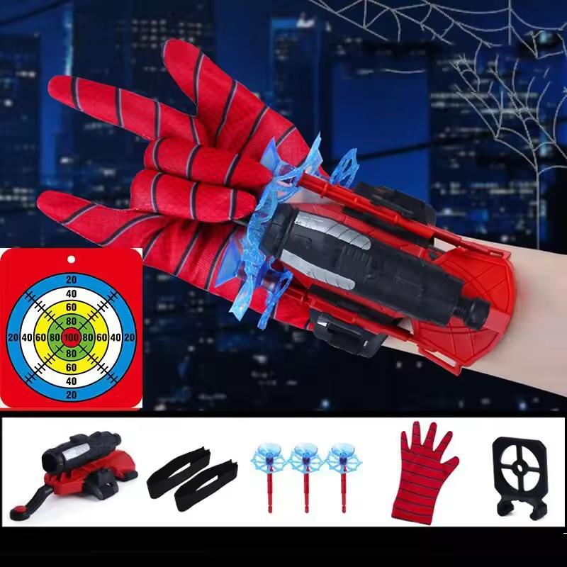Superheros Launcher with Silk Glove Spiders Web Wrist Set Spider Silk Shooter Toy Anime Figures Cosplay Props Kids Birthday Gift