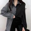 Frühling und Herbst Neue Ära-reduzierend Retro Nischen-Design Kontrastierendes Gestreiftes Hemd Damen Übergröße Lässiges Oberteil