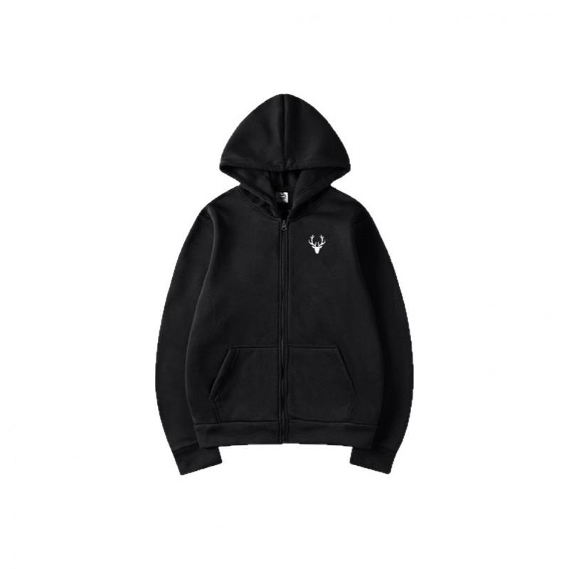 Winter Kapuzen-Reißverschluss-Sweatshirt mit Hirschdruck Lockerer Sitz Übergroßer Pullover Jugend