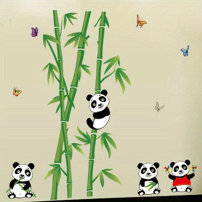 1/2pcs Cute Cartoon Panda Bamboo Wall Stickers Removable Animal Wall Decals for Living Room Staircase and Home Wall Decoration
