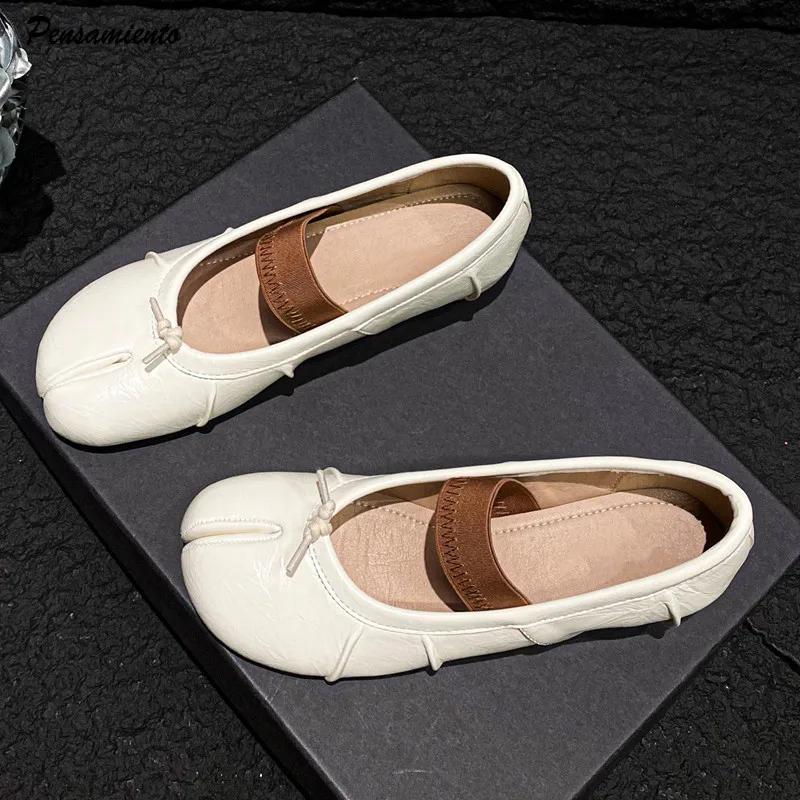 Ballet Style 4cm Inner Height Increase Split toe Women Pumps Fashion Leather Pleated Mary Janes Spring Summer Tabi Loafers Shoes