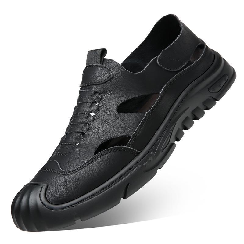 

Sandals men s leather casual leather shoes 2025 summer bag head breathable beach shoes outdoor hiking hole shoes men 44