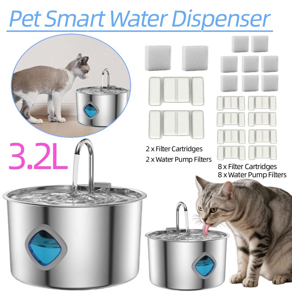 3.2L Automatic Pet Water Fountain Bowl Cat Water Fountain Dispenser with 2/8Pack Replaceable Filters Pet Filtered Water Fountain