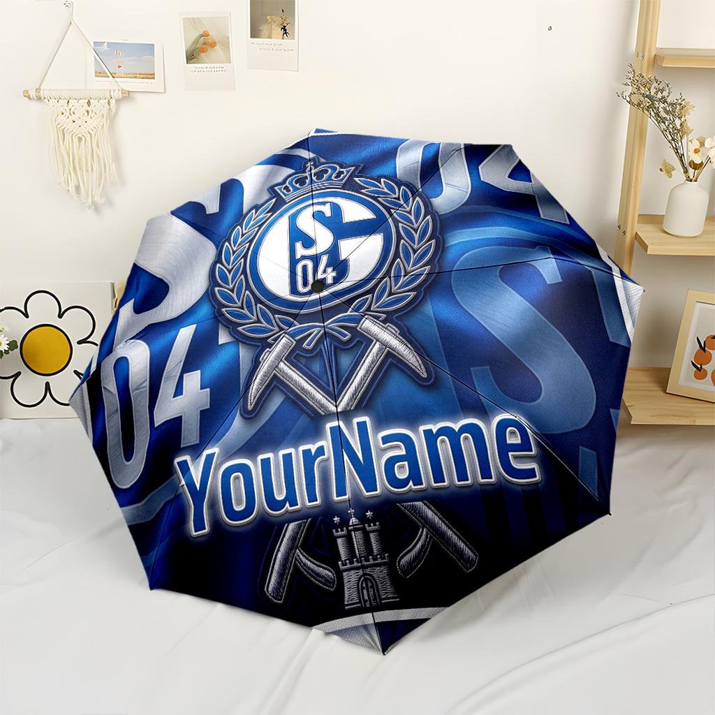 Ombrello Personalizzabile con Nome Fc Schalke Ombrello Automatico Compatto 8 Stecche Costruzione Leggera Robusta Essenziale da Viaggio alla Moda