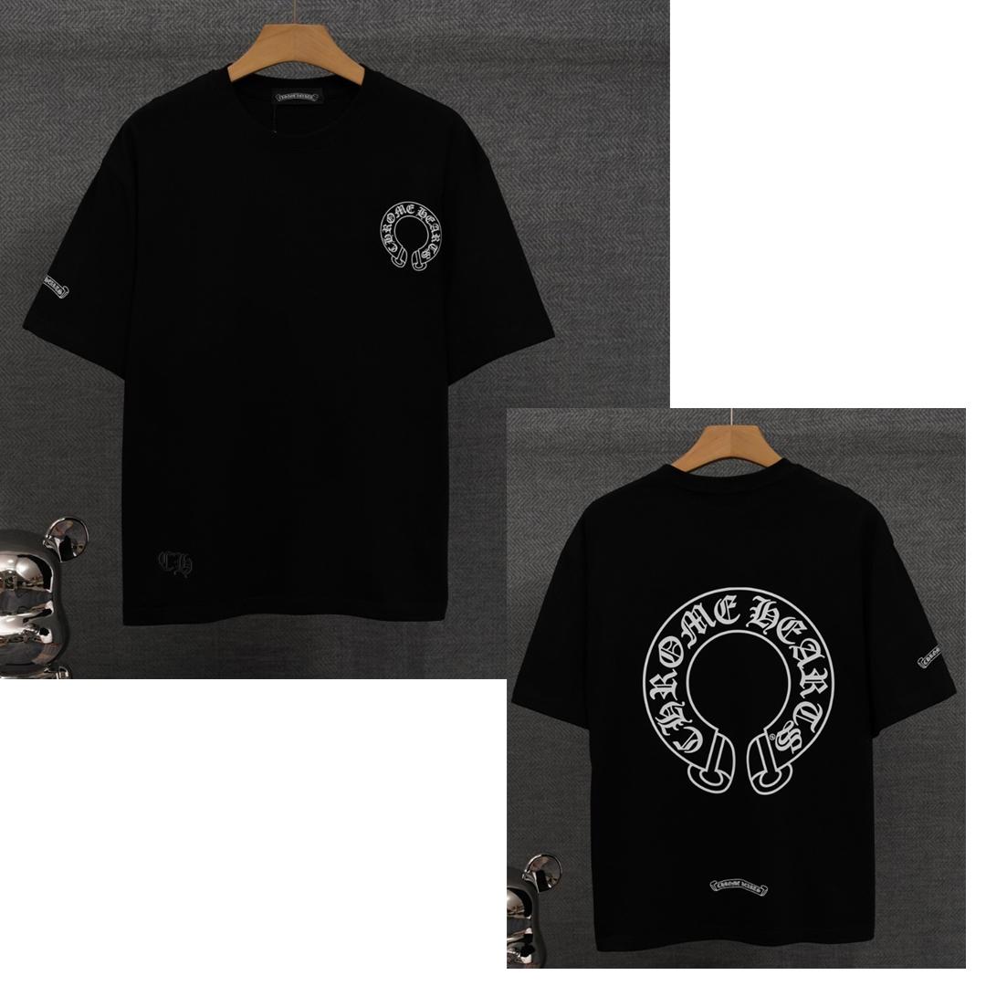 Chrome Hearts DT81  Zomer Nieuw Hoge Kwaliteit Katoen Ronde Hals Los Groot Maat Heren en Dames T-shirt Koppel T-shirt S zwart