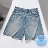 RAIN.CUN Women's Thin High-Waist Straight-Leg Denim Shorts