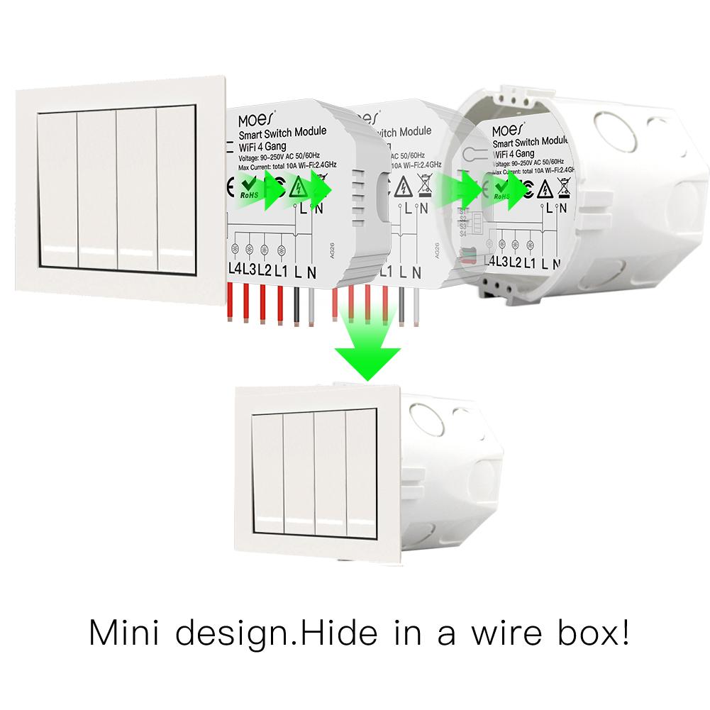 4 Gang Wi Fi Switch Module Wi Fi Intelligent Light Switch Voice Control APP Remote Control Share Function Independent