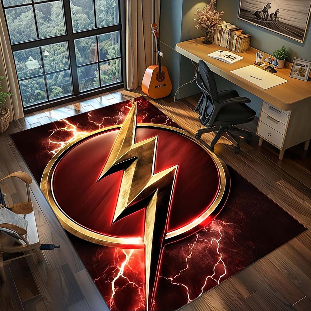 The Flash Lightning Bolt Logo Superhero Cool Rug Carpet Large Area Rug Non Slip Washable Floor Mat Gamer Room Bedroom Home Decor