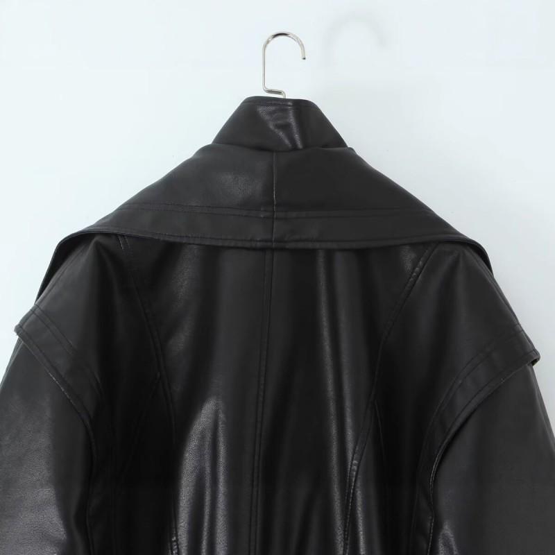 Chaqueta de Mujer para Otoño de Cuero Sintético Moderna Solapa Versátil Manga de Linterna Estilo Callejero Ropa de Abrigo