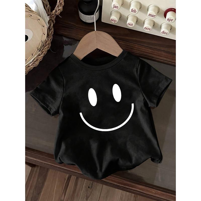 European sizes Girls' Casual joyful Pattern Short Sleeve Top, Round Neck T-Shirt Suitable for Summer Wear