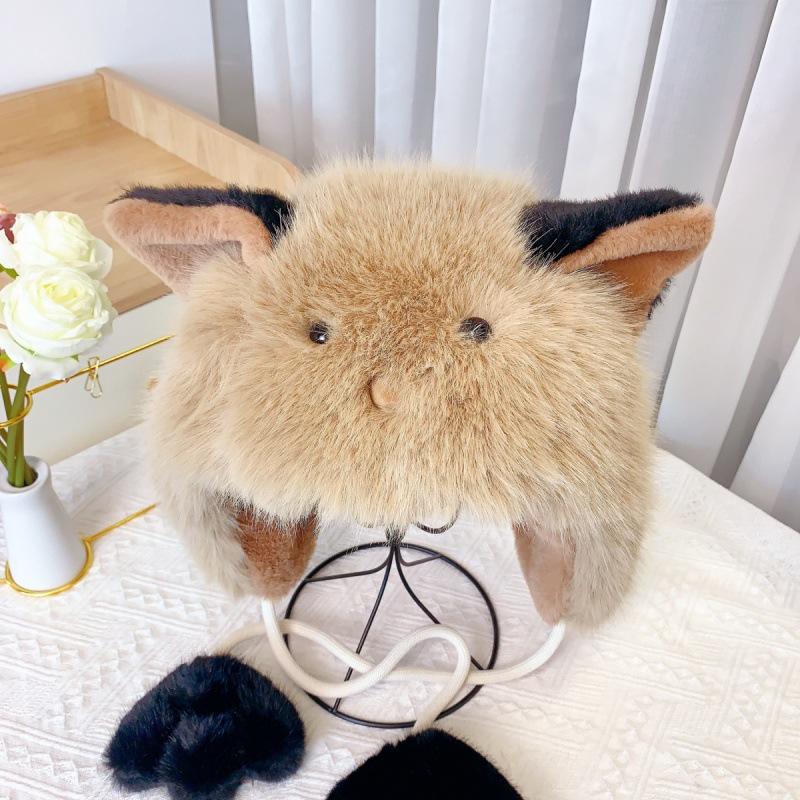 

Женская зимняя флисовая шапка-ушанка с плюшевым котом для улицы и велоспорта One Size темно-коричневого