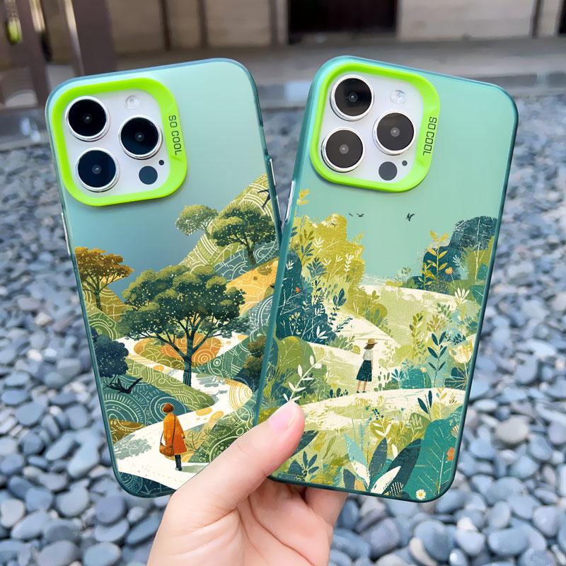 Spring Scenery in Field Phone Case For iPhone 14 12 11 13 Pro Max 13 Mini 15 Pro Max Plus Shockproof Laser Back Cover Funda Case