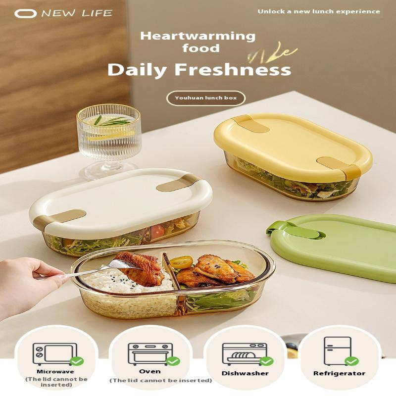 Microwave Glass Lunch Box For Office Workers Separated Heat-Resistant Lunch Box Bowl Sealed And Kept Fresh With Lid