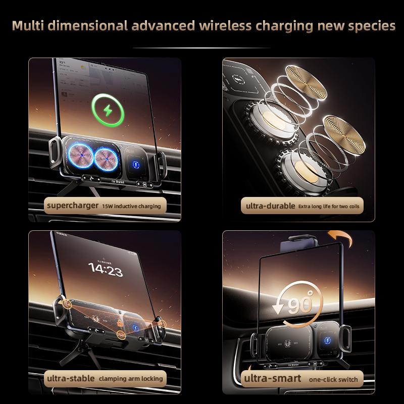 Car Foldable Phone Holder Wireless Charging Phone Mount Intelligent Induction Electric Rotation for Samsung IPhone Xiaomi Z Fold