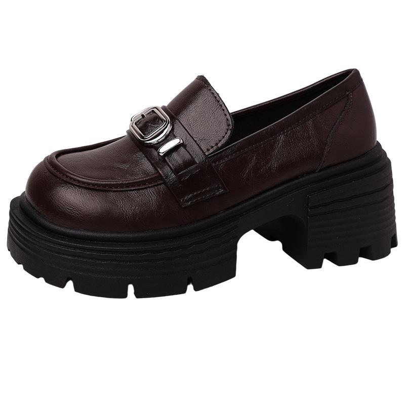 Retro Belt Buckle Loafers Women's Autumn Fashion Thick Heel Round Head Mary Jane Shoes Classic Temperament Single Shoes Small Leather Shoes