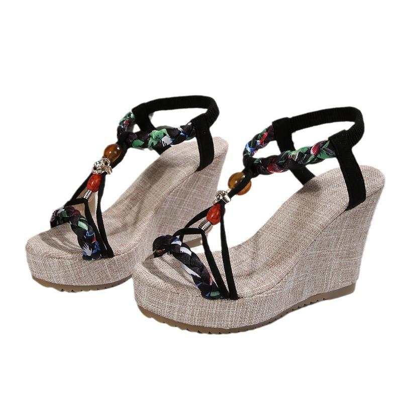 Women's Wedge Sandals, Bohemian Beaded Platform Summer Shoes, Plus Size Fashion Footwear