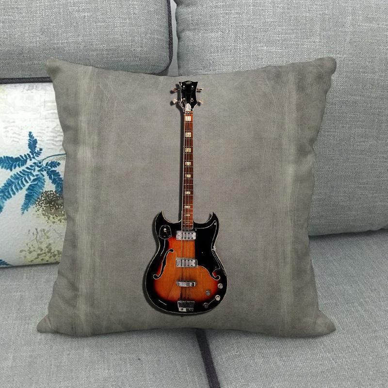 Guitar And Bass Instrument Series Pattern Digital Printing Short Plush Pillow Covers For Sofa Office Cushion Cover Home Goods