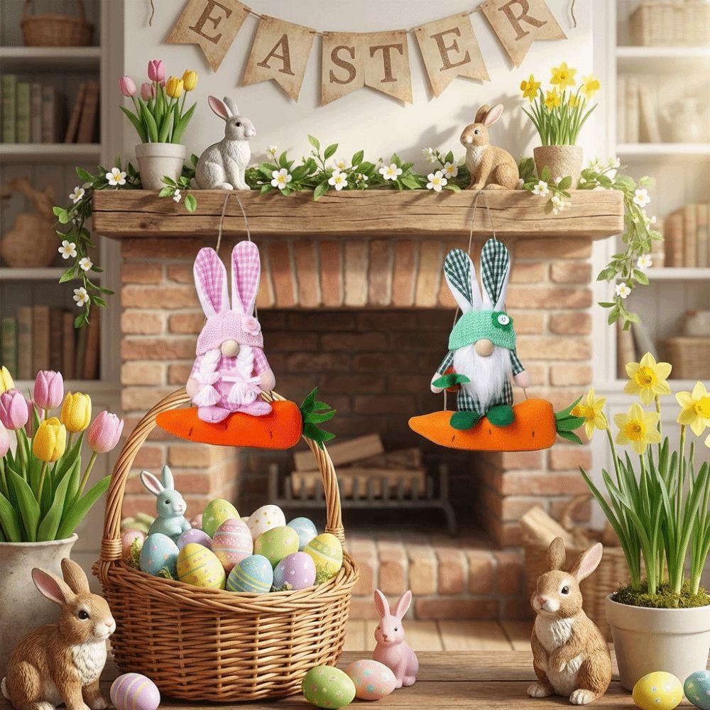 Colorful Rabbit Gnome Ornament Handmade Craft Faceless Plush Doll  Easter Holiday