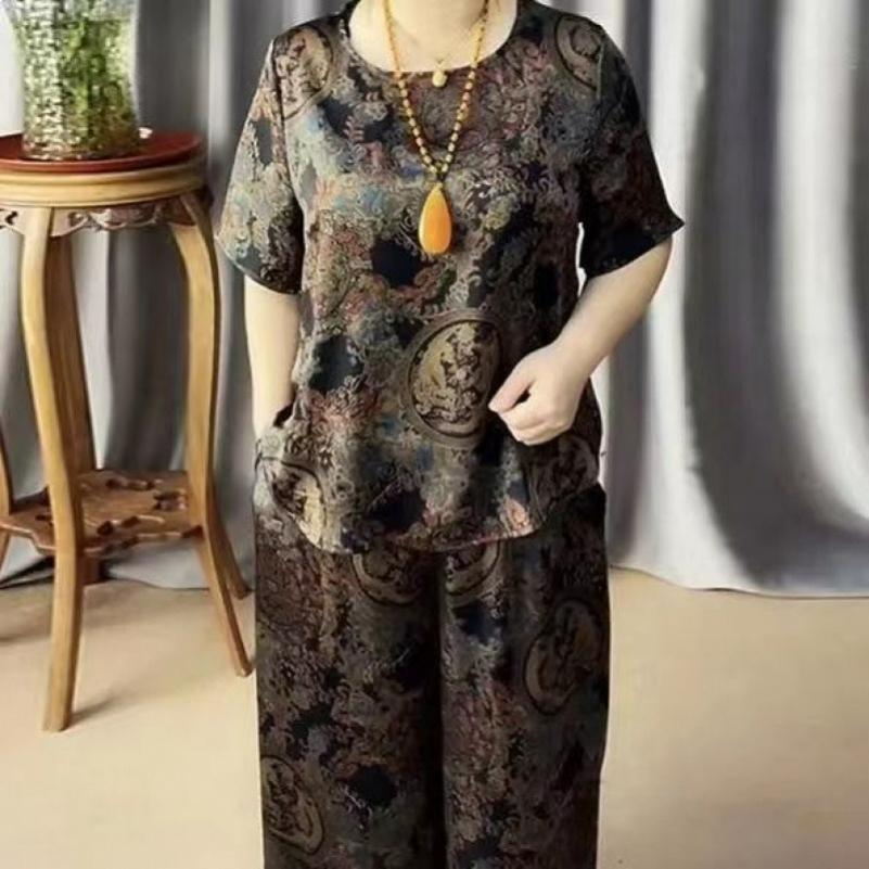 

Летнее платье для мамы, костюм в западном стиле, модный, свободный и тонкий, ретро-принт, костюм-двойка M