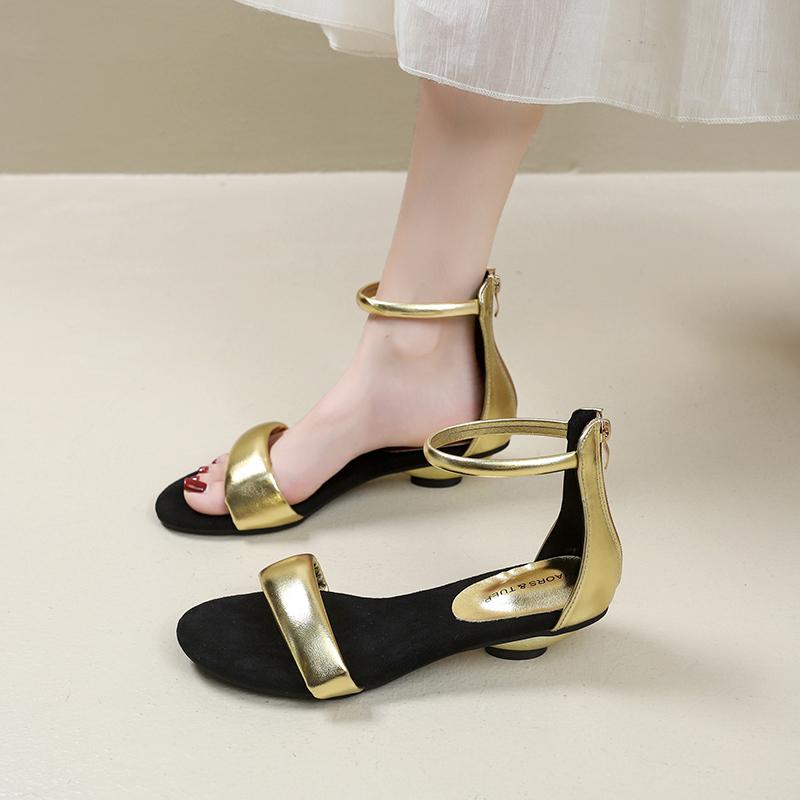 

Мода Новые Роскошные Французские Элегантные Туфли-лодочки и Мягкая Подошва Толстый Средний Каблук Круглый Носок Полностью Кожаные Сказочные Сандалии на одном ремешке Натуральная Кожа 40 золотой