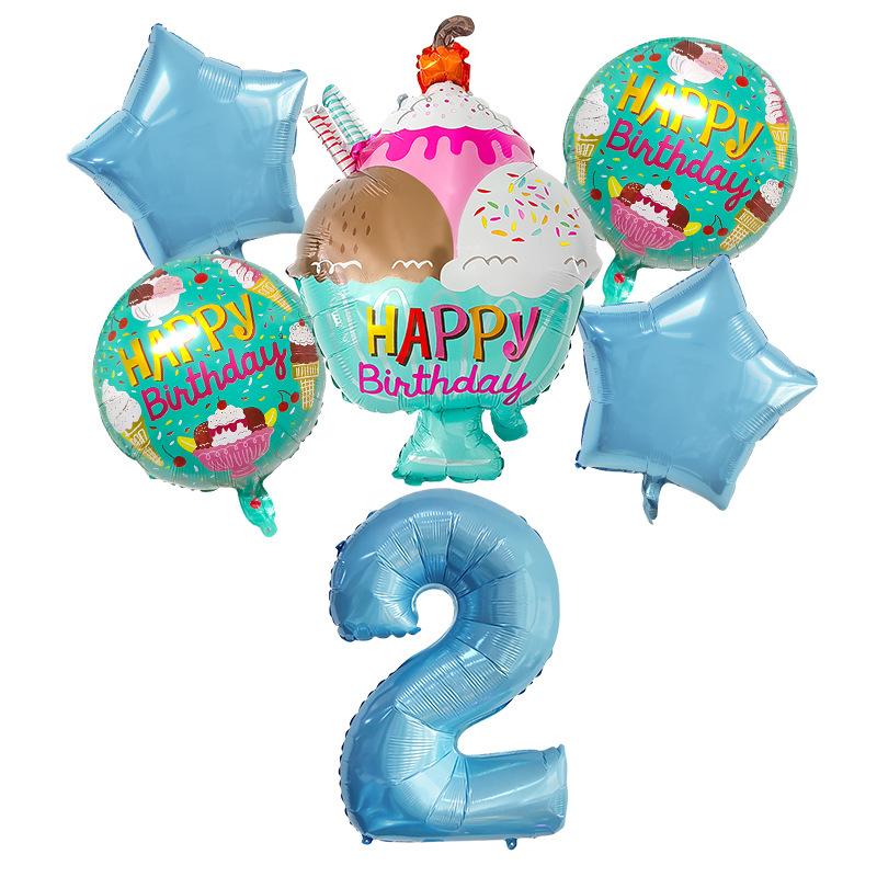Birthday Ice Cream Aluminum Film Balloon Set 32 Inch Blue Digital Children'S Birthday Party Photo Arrangement Balloon