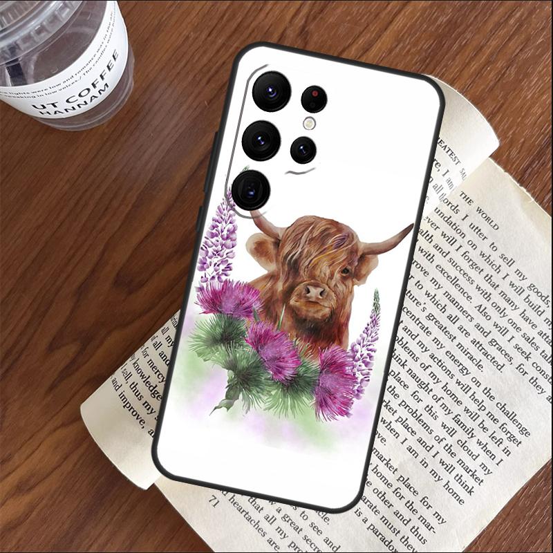 Highland Cow Scottish Art Phone Case For Samsung Galaxy S25 S23 S22 S21 Ultra S9 S10 S20 Plus S24 FE Funda Cover Shell