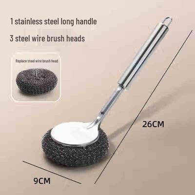 Stainless Steel Pot Brush with Long Handle and Replacement Heads