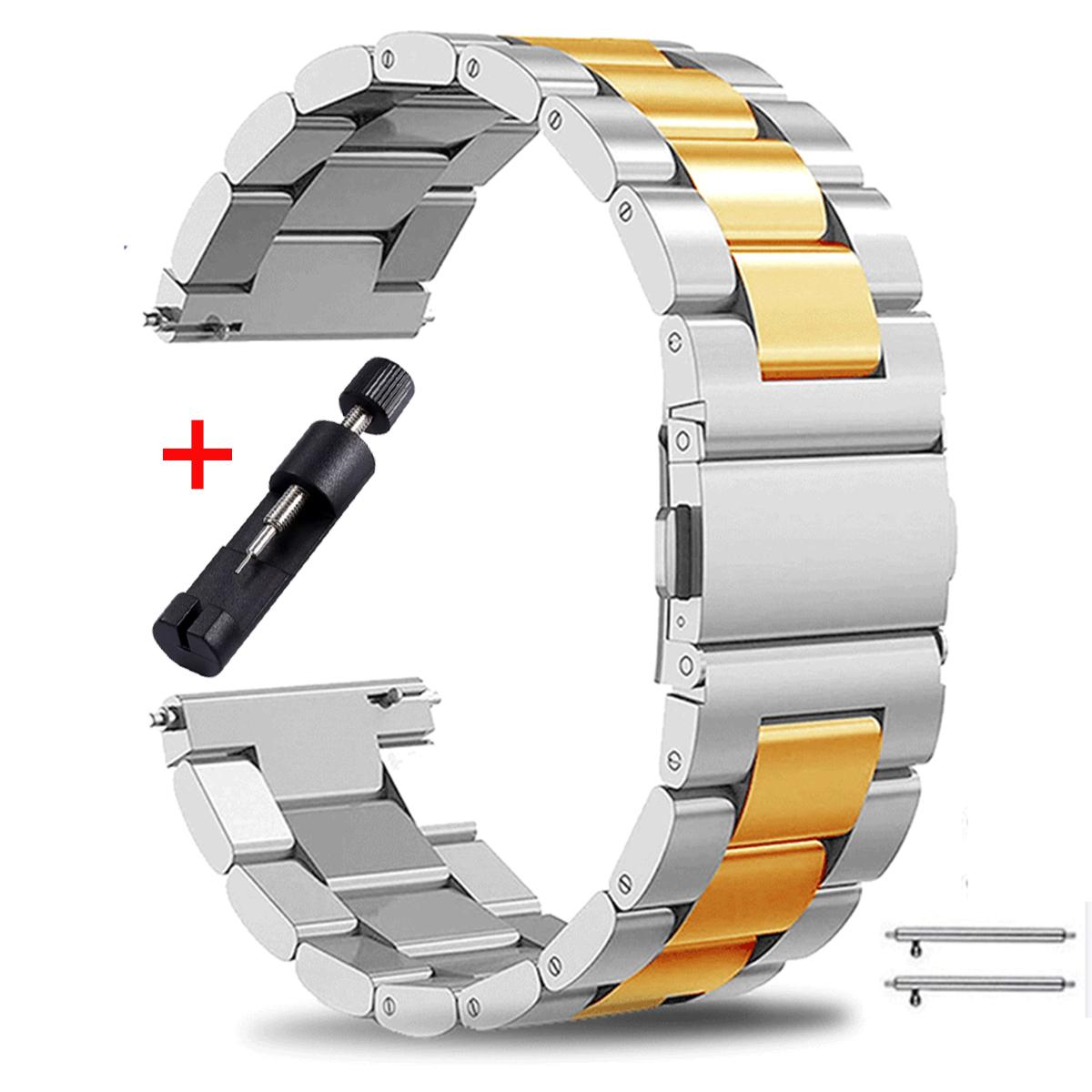 

22мм 20мм 18мм Металевий ремінець для Samsung Galaxy Watch 3 4 Active2 S2 Gear S3 Gt 2 Huawei GT2/Amazfit GTR Браслет з нержавіючої сталі Подарунок на День Матері 22MM срібний/золотий