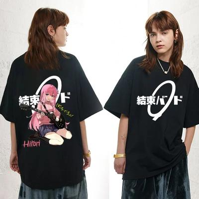 Japonya Anime Bocchi The Rock Karikatür T Shirt Hitori Gotoh Kessoku Band Baskı T Shirt Unisex Kadın Hip Hop Moda Büyük Boy T-shirt