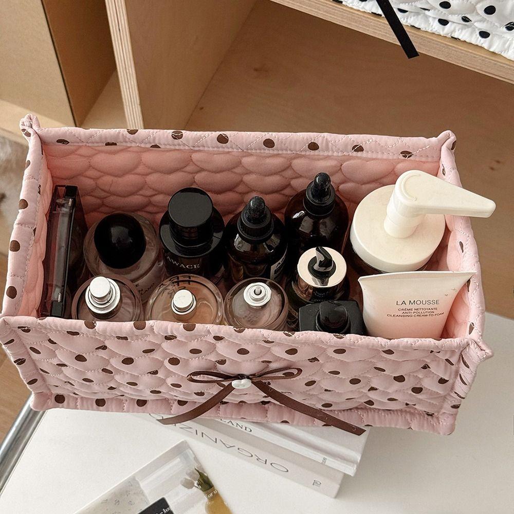 Quilted Polka Dot Storage Basket Rectangular Fabric Storage Box Desktop Organizer Home Decoration