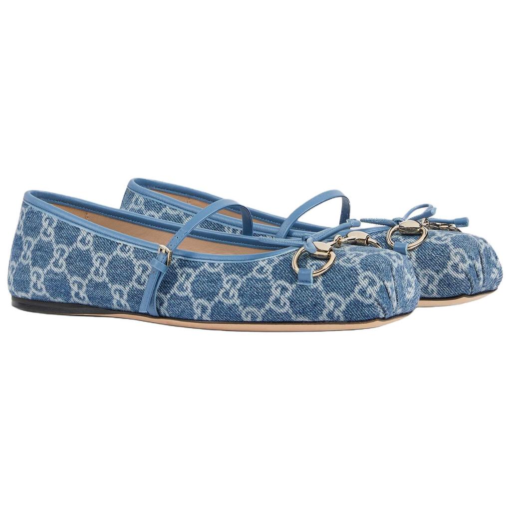 Gucci Horsebit Flat Mary Jane Shoes Women's Blue 814321 FAFHR 4746
