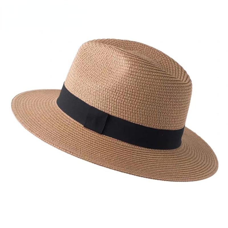 Large Size 56-58 59-60cm New Natural Panama Straw Hat Summer Men Women Wide Brim Beach UV Protection Fedora Sun Hat Sale