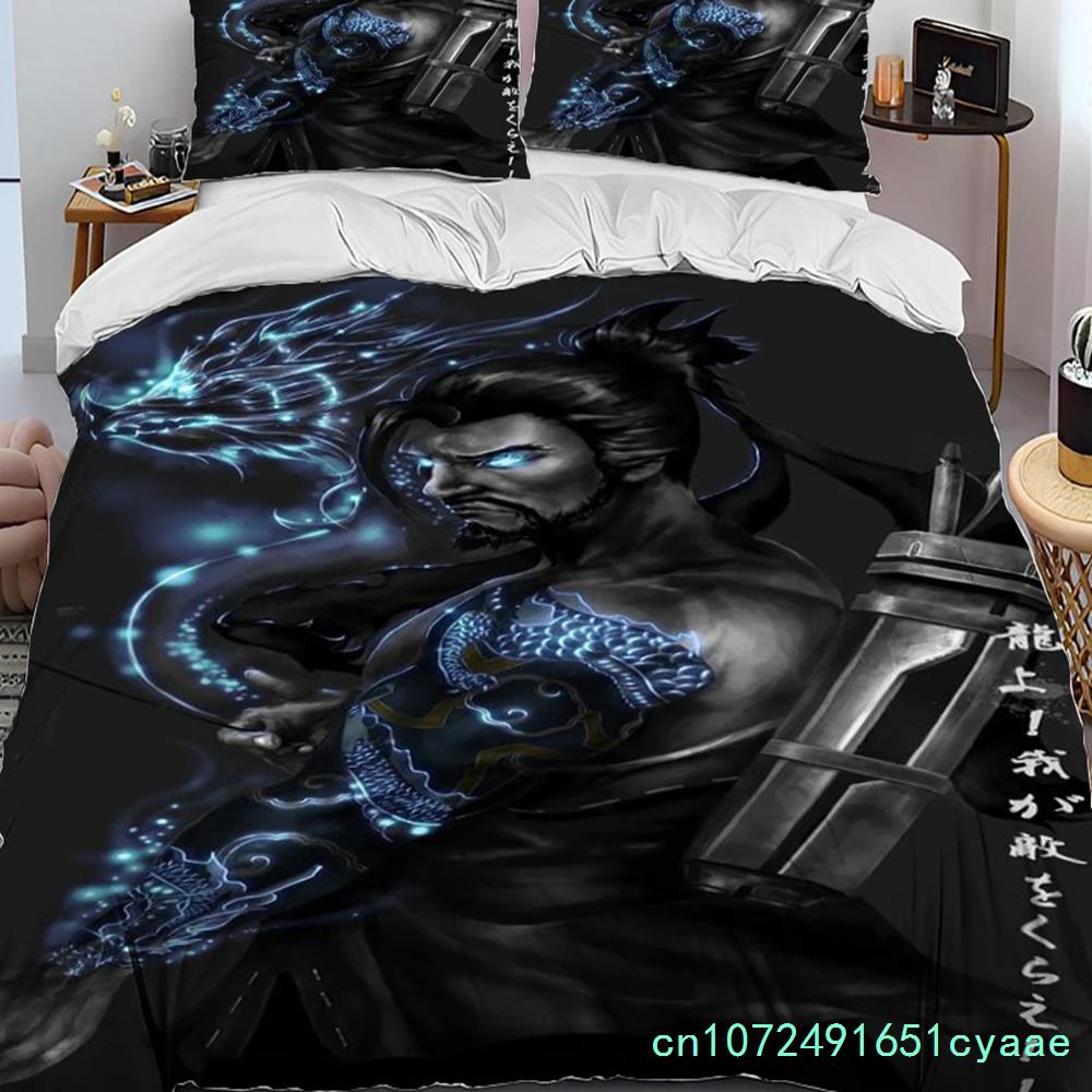 OW Overwatch Hra Hráč DVA Přikrývka Sada povlečení, Povlak na peřinu Sada povlečení Povlak na přikrývku Povlak na polštář, Královská Královna Velikost Sada povlečení Děti 3D