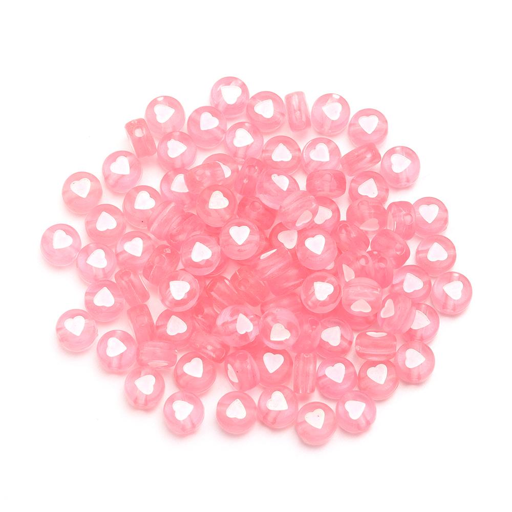 100pcs/lot 7mm Acrylic Beads Colored Transparent Heart Pattern Loose Flat Round Beads For Craft Bracelet Making DIY Jewelry Gift