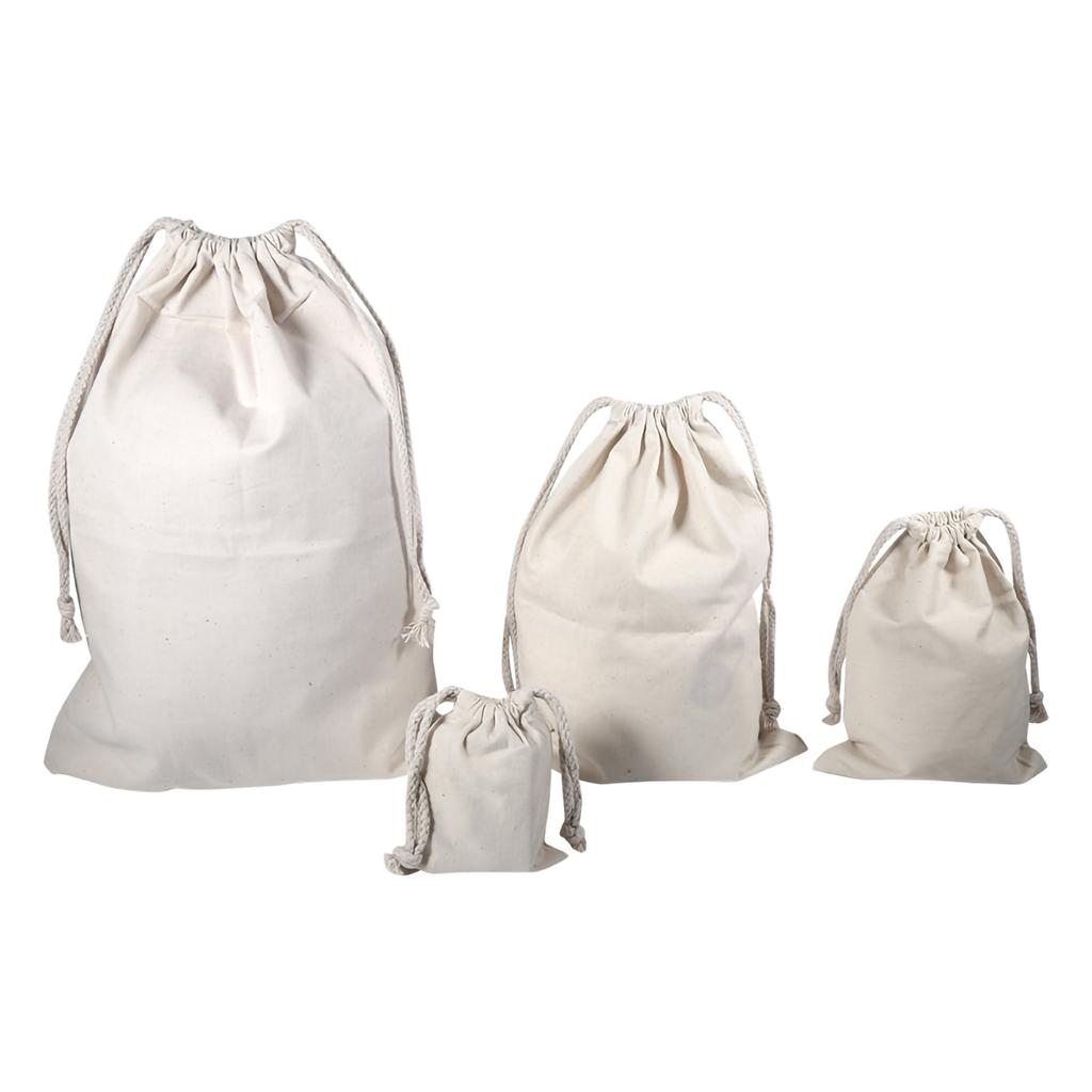 Household Plain Cotton Drawstring Storage Laundry Sack Stuff Bag for Travel Home Use Cotton Storage Bags Organizer