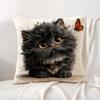Cute Cat and Flower Cushion Cover Natural Linen Organic Fabric DoubleSided Printing Sofa Home Decor Gift Pillow Cover