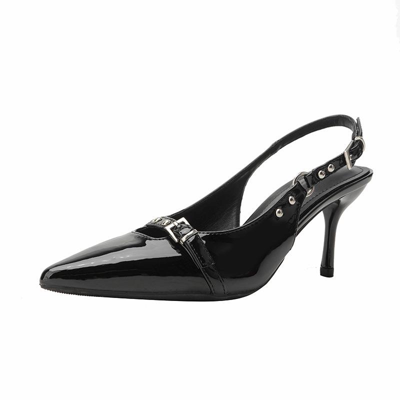 

Черные туфли-стилеты на высоком каблуке из лакированной кожи, темпераментная пряжка с одним словом, сандалии с закрытым носком, женский нишевый дизайн 41