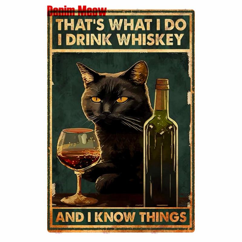 Vintage Turquoise Cat Metal Poster, I Drink Wine Wall Tin Sign, Retro Frogs, Wine Plate for Elf Bar, Pub and Garden Decor, WY52