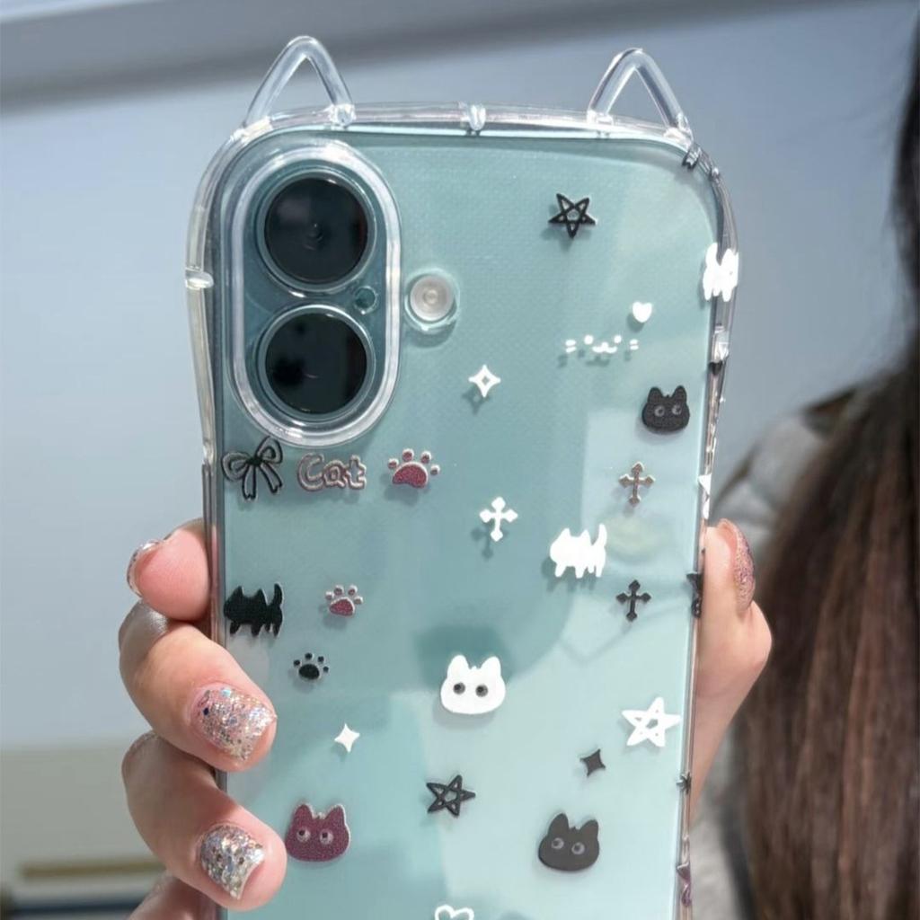Transparente Handyhülle mit Katzenohren, Einfach und Niedlich für IPhone Handyhülle mit Lanyard Schutzhülle