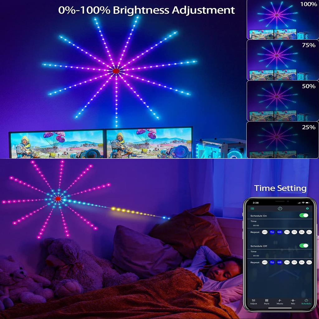Smart Dynamic Fireworks LED Lights With Music Synchronization RGB LED Strip LightsRemote USB Control Light For Living Room Decor