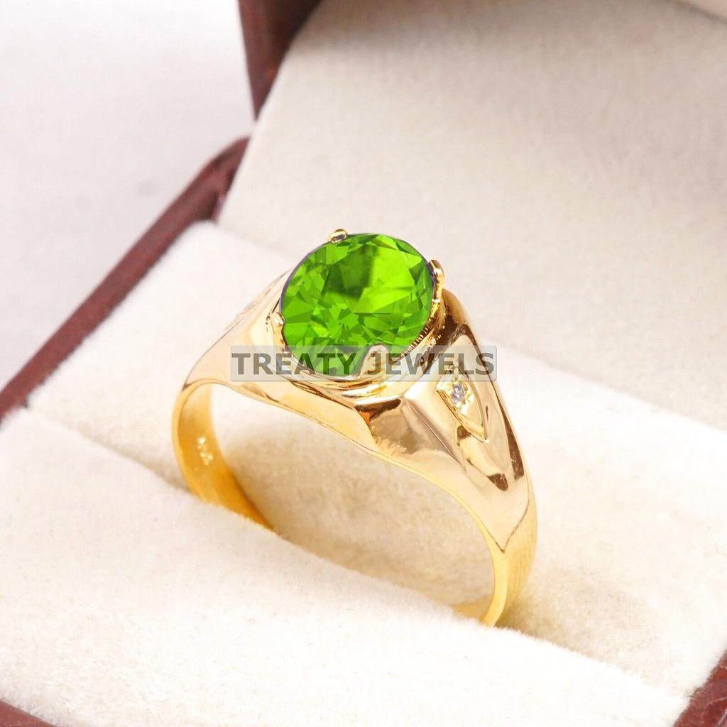 Peridot Oval Cut With 925 Sterling Silver Gold Plated Ring For Men's #B471 JL375683909575