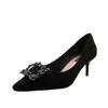 Rhinestone High Heels Women's New Professional Thin Heel Temperament Pointed Women's Shoes Metal Square Buckle Single Shoes