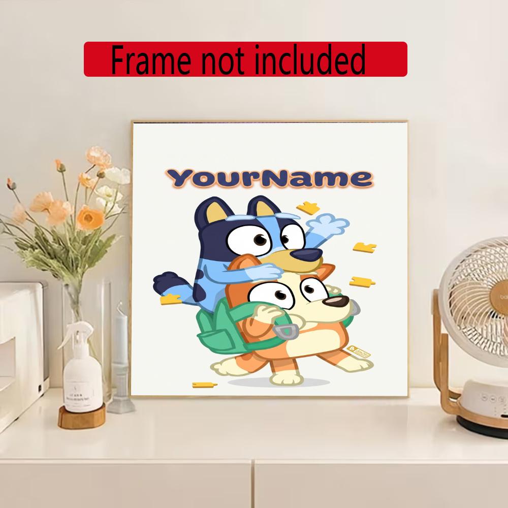 Bluey Customize Your Name Diamond Painting Round Diamond Diy Frameless Holiday Artwork Suitable For Home Office Wall Decoration