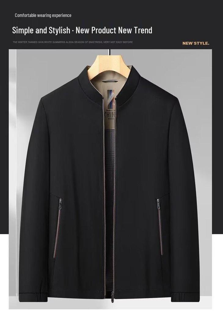 Men’s Light Luxury Double-Layer Business Casual Jacket - Stand-Up Collar, Solid Color, Suitable for Spring and Autumn