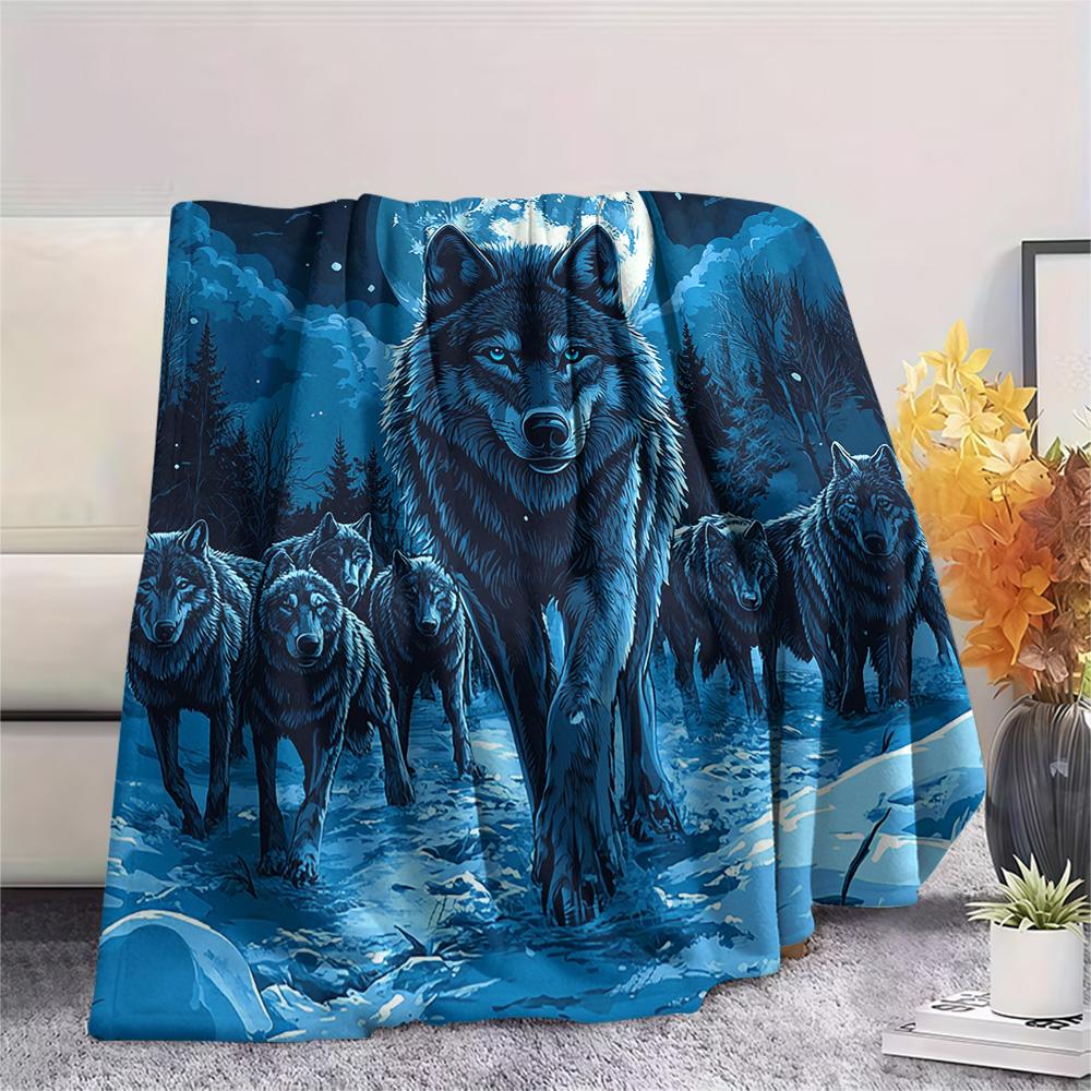 Dreamy Wolf Print Flannel Blanket, High quality Comfortable for All Seasons, Home Decor, Warmth and Comfort, Perfect for Christmas Gifts